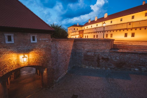 Photo of Spilberk Castle historic building at night in Brno, Czech Republic.
