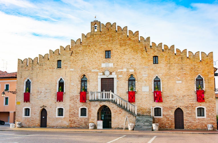 Photo of town hall facade in piazza della Repubblica, Portogruaro, Veneto, Italy.