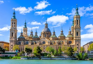 Photo of aerial view of beautiful landscape of Zaragoza, Spain.