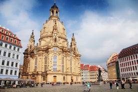 Photo of scenic summer view of the Old Town architecture with Elbe river embankment in Dresden, Saxony, Germany.