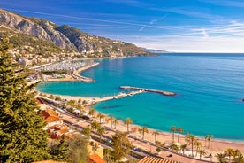 View of Mediterranean luxury resort and bay with yachts. Nice, Cote d'Azur, France. 