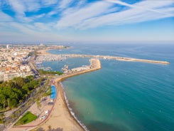 Photo of aerial view of beach and cityscape Salou, Spain.