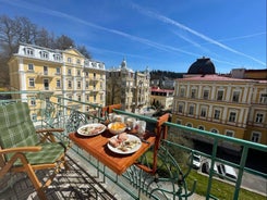 Balconies above colonnade apartments