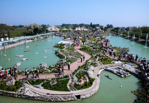 Photo of Cervia's canal, where the Salt Museum is located, with reflections on the water ,Italy.