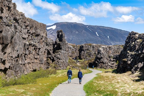 photo of view of the rift valley at the thingvellir national park in Iceland.