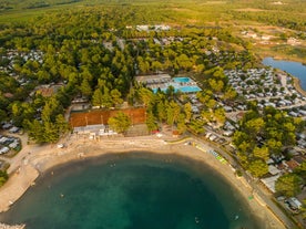 Photo of aerial view to the town of Porec in Istria, Croatia on Adriatic coast.