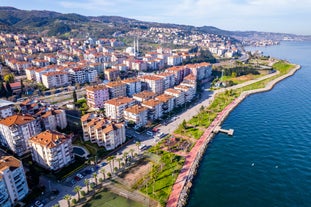 road landscape in the city. Turkey travel in summer. Highway view in beautiful city. Car driving on the road in city. Travel view in asian cities. Highway landscape in summer. Bursa, Turkey.