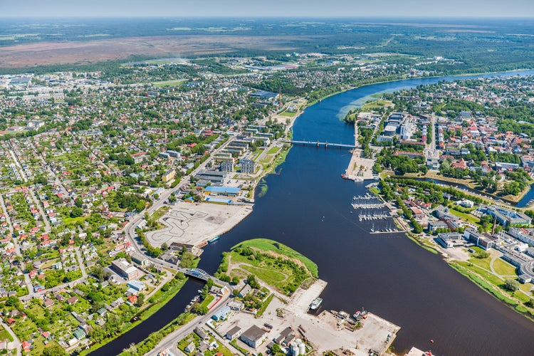 aerial view over the Parnu city in Estonia