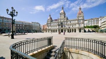 Photo of Ourense city with bridge and river Minho in Spain.