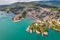 Photo of aerial view of Ulcinj, famous resort town in Montenegro.