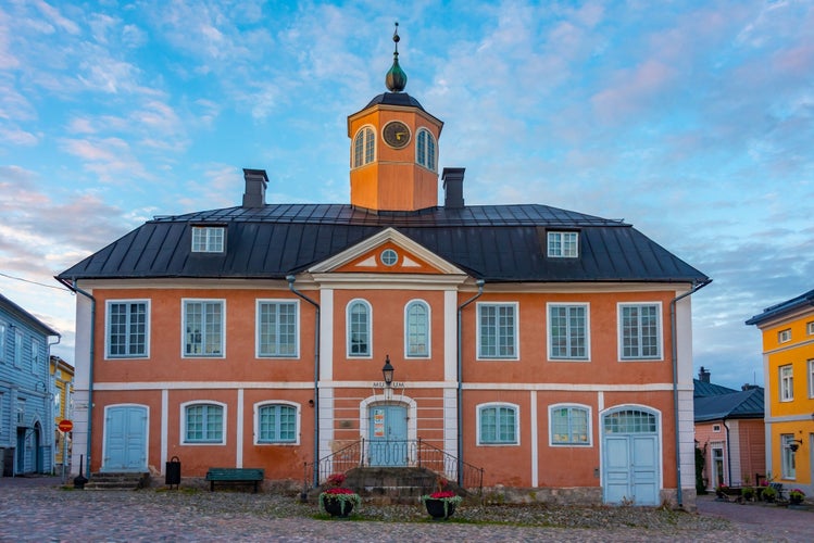 Sunrise view of Old town hall in Finish town Porvoo.