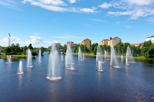 Helsinki cityscape with Helsinki Cathedral and port, Finland