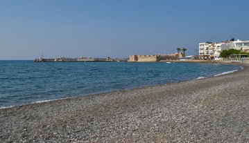 Photo of aerial view of the Kales Venetian fortress at the entrance to the harbor, Ierapetra, Crete, Greece.