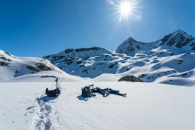 Photo of The winter view on the montains and ski lift station in French Alps near Chamonix Mont-Blanc.