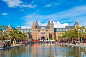 Amsterdam Netherlands dancing houses over river Amstel landmark in old european city spring landscape.