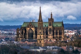 Photo of Metz city view of Petit Saulcy an Temple Neuf and Moselle River in Summer, France.