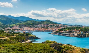 Photo of aerial view of Collioure, beautiful coastal village in the south of France.