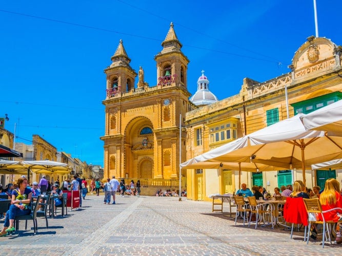 MARSAXLOKK, MALTA,  View of the Parish Church of Marsaxlokk, Malta 