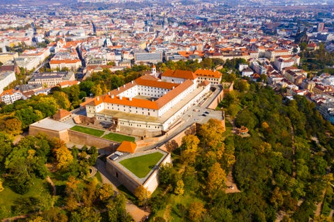 Photo of aerial view of Spilberk Castle historic building in Brno, Czech Republic.