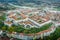 Aerial panorama of Coimbra town and university in Portugal