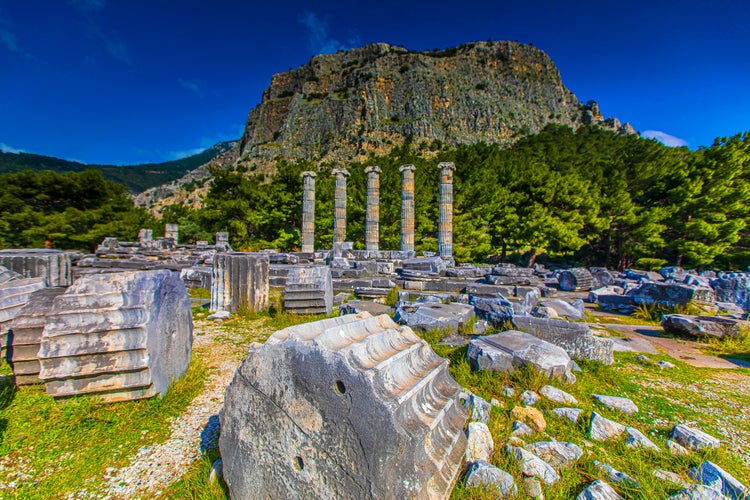 The present day appearance of the ruins of the Ancient City of Priene.  Güllübahçe, Söke, Aydın, Turkey.