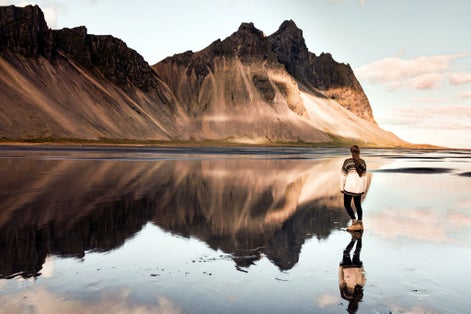 photo of view pf Reflection at Stokksnes, Vestrahorn near Höfn in Iceland.