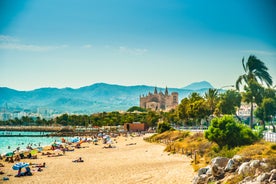 Photo of the famous orange tram runs from Soller to Port de Soller, Mallorca, Spain.