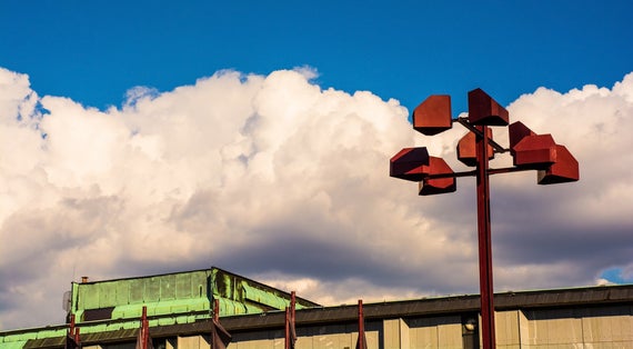 Photo of Distinctive lighting in Republic Square or Trg Republike in central Ljubljana, Slovenia.