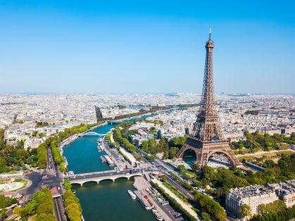 Photo of Eiffel Tower or Tour Eiffel aerial view, is a wrought iron lattice tower on the Champ de Mars in Paris, France.