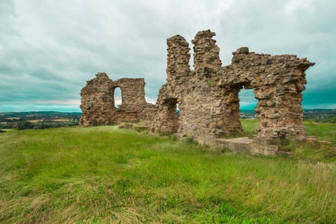 Photo of ruins of medieval Sandal Castle in Wakefield, England.