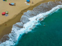 photo of aerial panorama view of the coastline Cambrils, Costa Dourada, Catalonia, Spain.