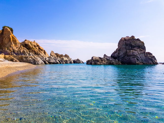 View of Pietragrande Cliff, placed in Stalettì, Catanzaro, Calabria, Italy.