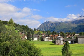 Photo of scenery of famous ice skating in winter resort Davos, Switzerland.