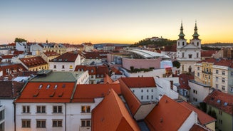 Photo of the city of Ostrava at the summer time and sunny weather as seen from the lookout on the top of the city hall.