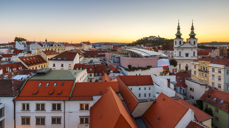 Photo of old town of Brno as seen from the town hall tower, Czech Republic.