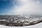 photo of panorama of ski resort with ski slopes and approaching snowstorm in Geilo, Norway.
