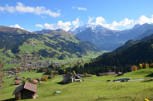 Photo of aerial view of Lenk  village in Switzerland.