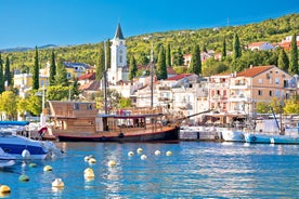 Photo of aerial view of Historic Adriatic town of Krk aerial view, Island of Krk, Kvarner bay of Croatia.