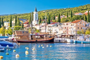 Photo of aerial view of Crikvenica town on Adriatic sea waterfront , Kvarner bay region of Croatia.