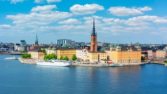 Stockholm old town (Gamla Stan) cityscape from City Hall top, Sweden.