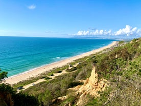 photo of panoramic view of Sesimbra, Setubal Portugal on the Atlantic Coast.