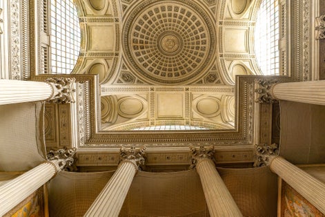 Photo of interior details of the Panthéon famous french basilica , temple and mausoleum in the 5th arrondissement , touristic landmark, Paris ,France.