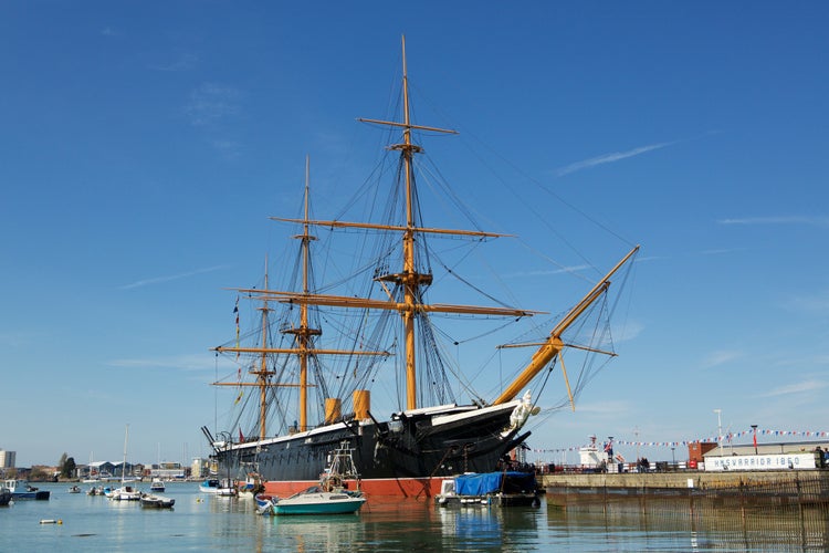 HMS Warrior a floating museum at the Historic Dockyard in Portsmouth. A steam powered armored frigate of the warrior class ironclads completed in 1861.