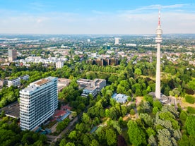 Photo of aerial view of the city Hamm Westfalen Ruhrgebiet in Germany.