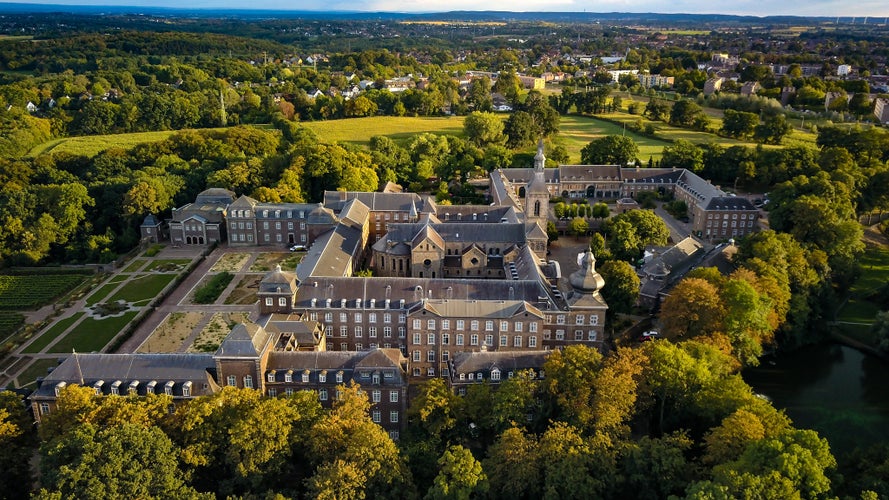 photo of view of Rolduc Heerlen kerkrade Holland abbey aerial footage, Kerkrade, the Netherlands.