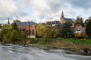 Beautiful view of Hamburg city center with town hall and Alster river, Germany.