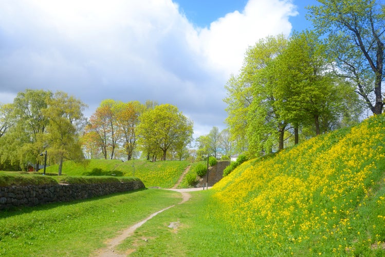 Photo of spring landscape in park in the fortress of Lappeenranta, Finland.