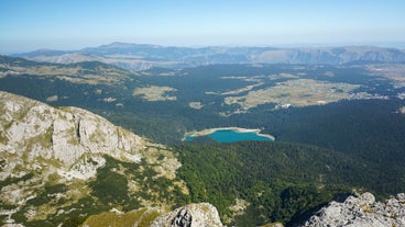 Photo of panoramic aerial view of old town of Budva, Montenegro.