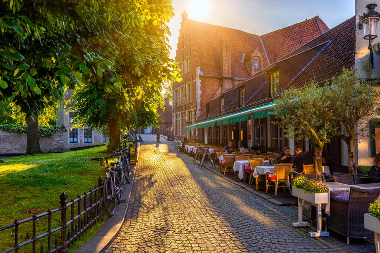 Old street of the historic city center of Bruges (Brugge), West Flanders province, Belgium. Cityscape of Bruges.