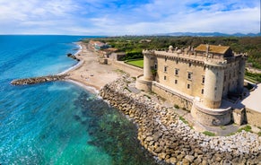 Photo of stunning aerial scenic view of castle on the beach a Ladispoli, Italy.